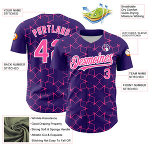 Custom Purple Pink-White 3D Pattern Design Star Lines Authentic Baseball Jersey