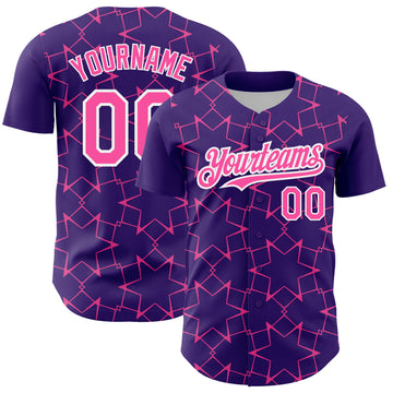 Custom Purple Pink-White 3D Pattern Design Star Lines Authentic Baseball Jersey
