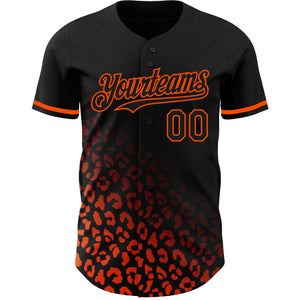 Custom Black Orange 3D Pattern Design Leopard Print Fade Fashion Authentic Baseball Jersey