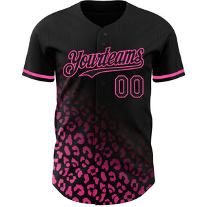 Custom Black Pink 3D Pattern Design Leopard Print Fade Fashion Authentic Baseball Jersey
