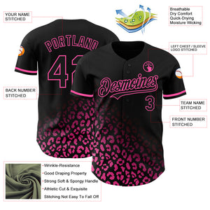 Custom Black Pink 3D Pattern Design Leopard Print Fade Fashion Authentic Baseball Jersey