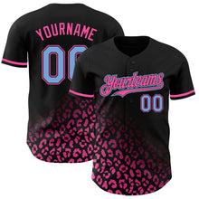 Laden Sie das Bild in den Galerie-Viewer, Custom Black Light Blue-Pink 3D Pattern Design Leopard Print Fade Fashion Authentic Baseball Jersey
