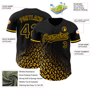Custom Black Gold 3D Pattern Design Leopard Print Fade Fashion Authentic Baseball Jersey