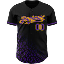 Laden Sie das Bild in den Galerie-Viewer, Custom Black Purple-Gold 3D Pattern Design Leopard Print Fade Fashion Authentic Baseball Jersey
