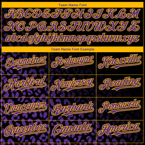 Custom Black Purple-Gold 3D Pattern Design Leopard Print Fade Fashion Authentic Baseball Jersey