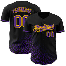 Laden Sie das Bild in den Galerie-Viewer, Custom Black Purple-Gold 3D Pattern Design Leopard Print Fade Fashion Authentic Baseball Jersey
