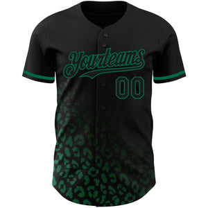 Custom Black Kelly Green 3D Pattern Design Leopard Print Fade Fashion Authentic Baseball Jersey