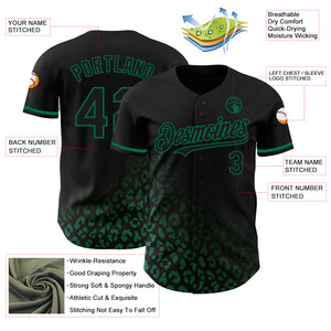Custom Black Kelly Green 3D Pattern Design Leopard Print Fade Fashion Authentic Baseball Jersey