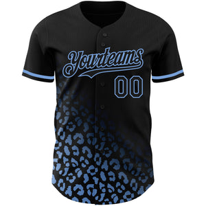 Custom Black Light Blue 3D Pattern Design Leopard Print Fade Fashion Authentic Baseball Jersey