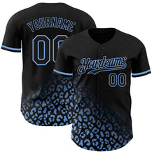 Load image into Gallery viewer, Custom Black Light Blue 3D Pattern Design Leopard Print Fade Fashion Authentic Baseball Jersey
