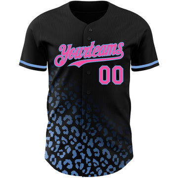 Custom Black Pink-Light Blue 3D Pattern Design Leopard Print Fade Fashion Authentic Baseball Jersey