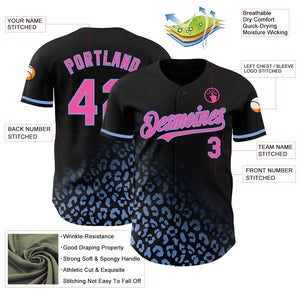 Custom Black Pink-Light Blue 3D Pattern Design Leopard Print Fade Fashion Authentic Baseball Jersey
