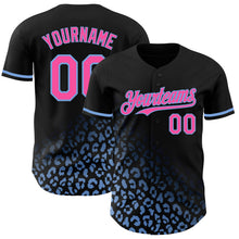 Laden Sie das Bild in den Galerie-Viewer, Custom Black Pink-Light Blue 3D Pattern Design Leopard Print Fade Fashion Authentic Baseball Jersey
