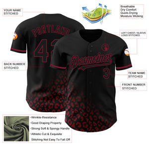 Custom Black Crimson 3D Pattern Design Leopard Print Fade Fashion Authentic Baseball Jersey