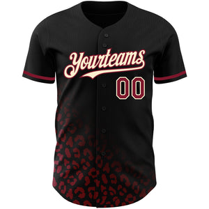Custom Black Crimson-Cream 3D Pattern Design Leopard Print Fade Fashion Authentic Baseball Jersey