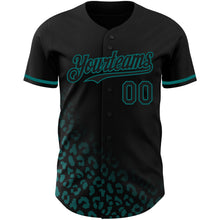 Laden Sie das Bild in den Galerie-Viewer, Custom Black Teal 3D Pattern Design Leopard Print Fade Fashion Authentic Baseball Jersey
