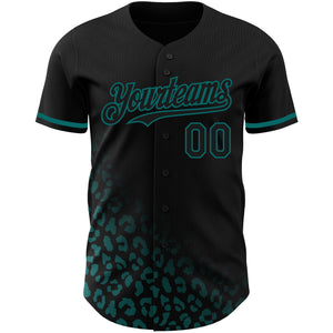 Custom Black Teal 3D Pattern Design Leopard Print Fade Fashion Authentic Baseball Jersey