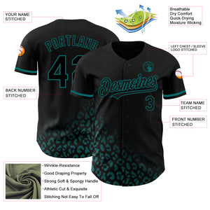 Custom Black Teal 3D Pattern Design Leopard Print Fade Fashion Authentic Baseball Jersey