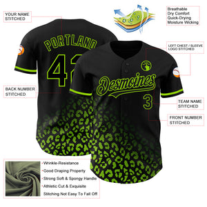 Custom Black Neon Green 3D Pattern Design Leopard Print Fade Fashion Authentic Baseball Jersey