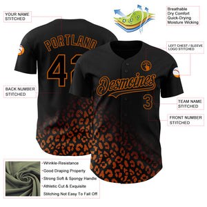 Custom Black Texas Orange 3D Pattern Design Leopard Print Fade Fashion Authentic Baseball Jersey
