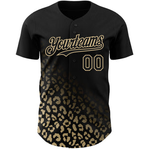 Custom Black Vegas Gold 3D Pattern Design Leopard Print Fade Fashion Authentic Baseball Jersey