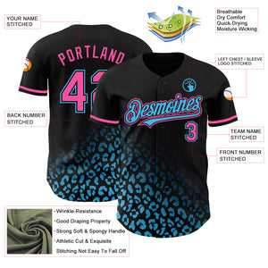 Custom Black Pink-Sky Blue 3D Pattern Design Leopard Print Fade Fashion Authentic Baseball Jersey