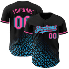 Laden Sie das Bild in den Galerie-Viewer, Custom Black Pink-Sky Blue 3D Pattern Design Leopard Print Fade Fashion Authentic Baseball Jersey
