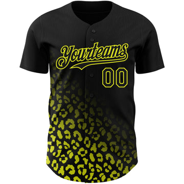 Custom Black Neon Yellow 3D Pattern Design Leopard Print Fade Fashion Authentic Baseball Jersey