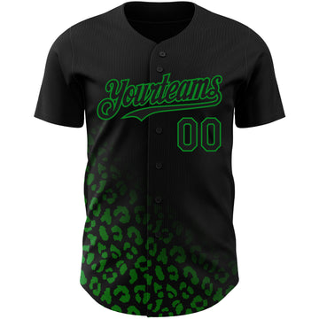 Custom Black Grass Green 3D Pattern Design Leopard Print Fade Fashion Authentic Baseball Jersey