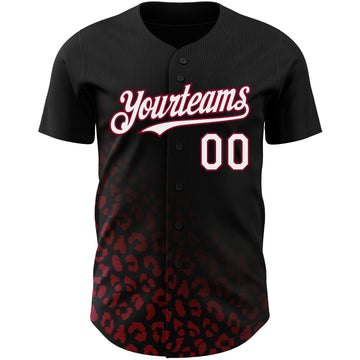 Custom Black White-Maroon 3D Pattern Design Leopard Print Fade Fashion Authentic Baseball Jersey