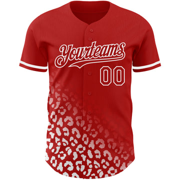 Custom Red White 3D Pattern Design Leopard Print Fade Fashion Authentic Baseball Jersey