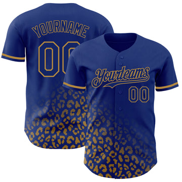 Custom Royal Old Gold 3D Pattern Design Leopard Print Fade Fashion Authentic Baseball Jersey