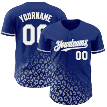 Custom Royal White-Gray 3D Pattern Design Leopard Print Fade Fashion Authentic Baseball Jersey