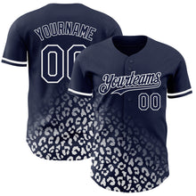 Charger l&#39;image dans la galerie, Custom Navy White 3D Pattern Design Leopard Print Fade Fashion Authentic Baseball Jersey
