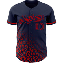 Laden Sie das Bild in den Galerie-Viewer, Custom Navy Red 3D Pattern Design Leopard Print Fade Fashion Authentic Baseball Jersey
