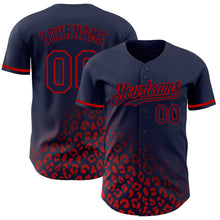 Laden Sie das Bild in den Galerie-Viewer, Custom Navy Red 3D Pattern Design Leopard Print Fade Fashion Authentic Baseball Jersey
