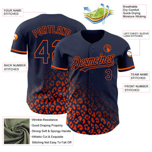 Custom Navy Orange 3D Pattern Design Leopard Print Fade Fashion Authentic Baseball Jersey