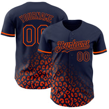 Laden Sie das Bild in den Galerie-Viewer, Custom Navy Orange 3D Pattern Design Leopard Print Fade Fashion Authentic Baseball Jersey
