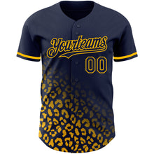 Laden Sie das Bild in den Galerie-Viewer, Custom Navy Gold 3D Pattern Design Leopard Print Fade Fashion Authentic Baseball Jersey
