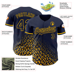 Custom Navy Gold 3D Pattern Design Leopard Print Fade Fashion Authentic Baseball Jersey