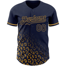 Laden Sie das Bild in den Galerie-Viewer, Custom Navy Old Gold 3D Pattern Design Leopard Print Fade Fashion Authentic Baseball Jersey
