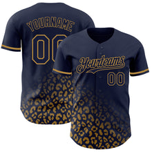 Laden Sie das Bild in den Galerie-Viewer, Custom Navy Old Gold 3D Pattern Design Leopard Print Fade Fashion Authentic Baseball Jersey
