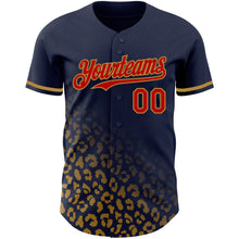 Laden Sie das Bild in den Galerie-Viewer, Custom Navy Red-Old Gold 3D Pattern Design Leopard Print Fade Fashion Authentic Baseball Jersey
