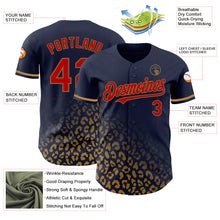 Laden Sie das Bild in den Galerie-Viewer, Custom Navy Red-Old Gold 3D Pattern Design Leopard Print Fade Fashion Authentic Baseball Jersey
