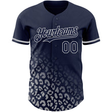Laden Sie das Bild in den Galerie-Viewer, Custom Navy Gray 3D Pattern Design Leopard Print Fade Fashion Authentic Baseball Jersey
