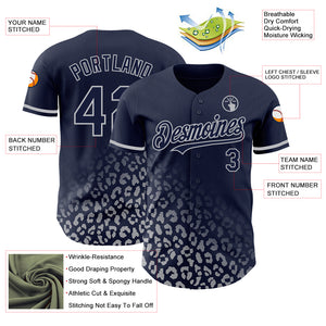 Custom Navy Gray 3D Pattern Design Leopard Print Fade Fashion Authentic Baseball Jersey