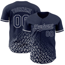 Laden Sie das Bild in den Galerie-Viewer, Custom Navy Gray 3D Pattern Design Leopard Print Fade Fashion Authentic Baseball Jersey
