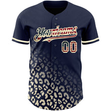 Laden Sie das Bild in den Galerie-Viewer, Custom Navy Vintage USA Flag-Cream 3D Pattern Design Leopard Print Fade Fashion Authentic Baseball Jersey
