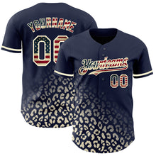 Laden Sie das Bild in den Galerie-Viewer, Custom Navy Vintage USA Flag-Cream 3D Pattern Design Leopard Print Fade Fashion Authentic Baseball Jersey
