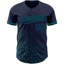 Load image into Gallery viewer, Custom Navy Vintage USA Flag-Teal 3D Pattern Design Leopard Print Fade Fashion Authentic Baseball Jersey
